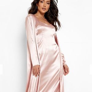 Boohoo SATIN MAXI PARTY DRESS AND DUSTER COAT